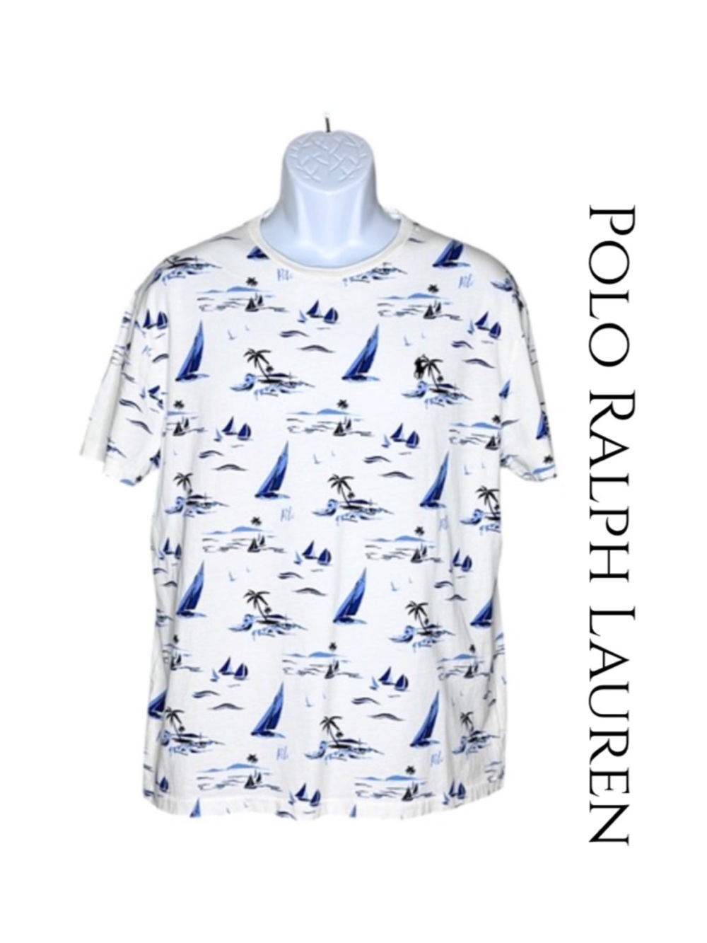 Polo Ralph Lauren Classic White Nautical Jersey T-Shirt Mens M Sailboat LIKE NEW